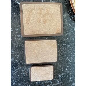 VTG 3pc Wood Nesting Trays Cork Lined Made in Japan MCM Boho Serving Set